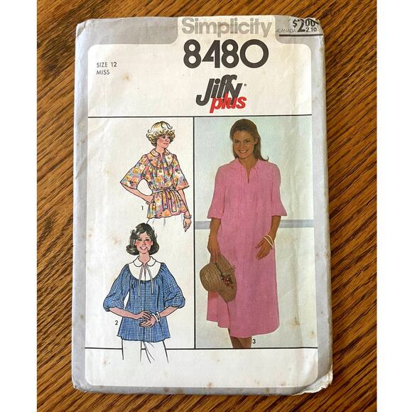 UNCUT Vintage 1970s Simplicity 8480 Sewing Pattern Size Small 12 Dress Top Belt - Picture 1 of 2